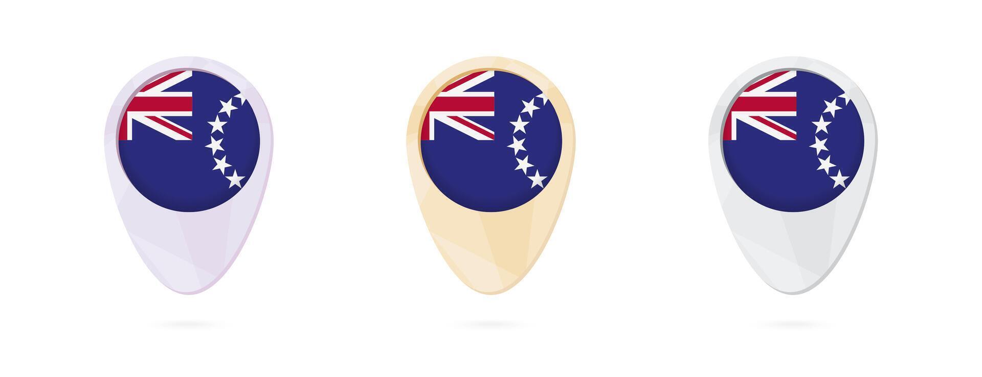 Map markers with flag of Cook Islands, 3 color versions. vector