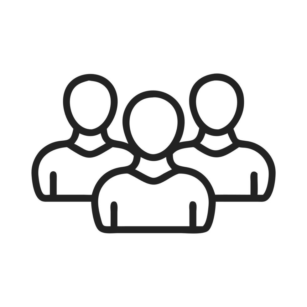 Art of minimalist outline icon of a group of people, representing teamwork, social connections, and community in a clean and simple design vector