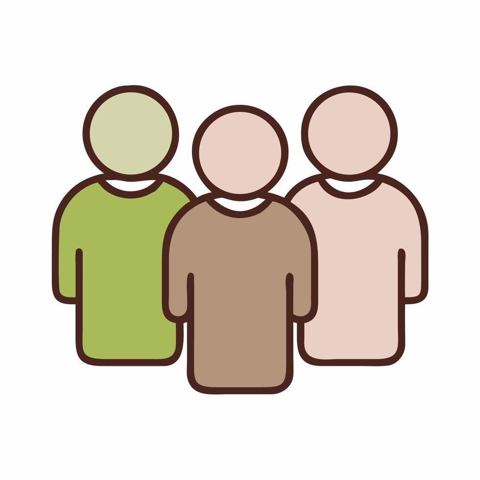 Art of a group of three people standing together, symbolizing teamwork, collaboration, and community in a simple and colorful style vector