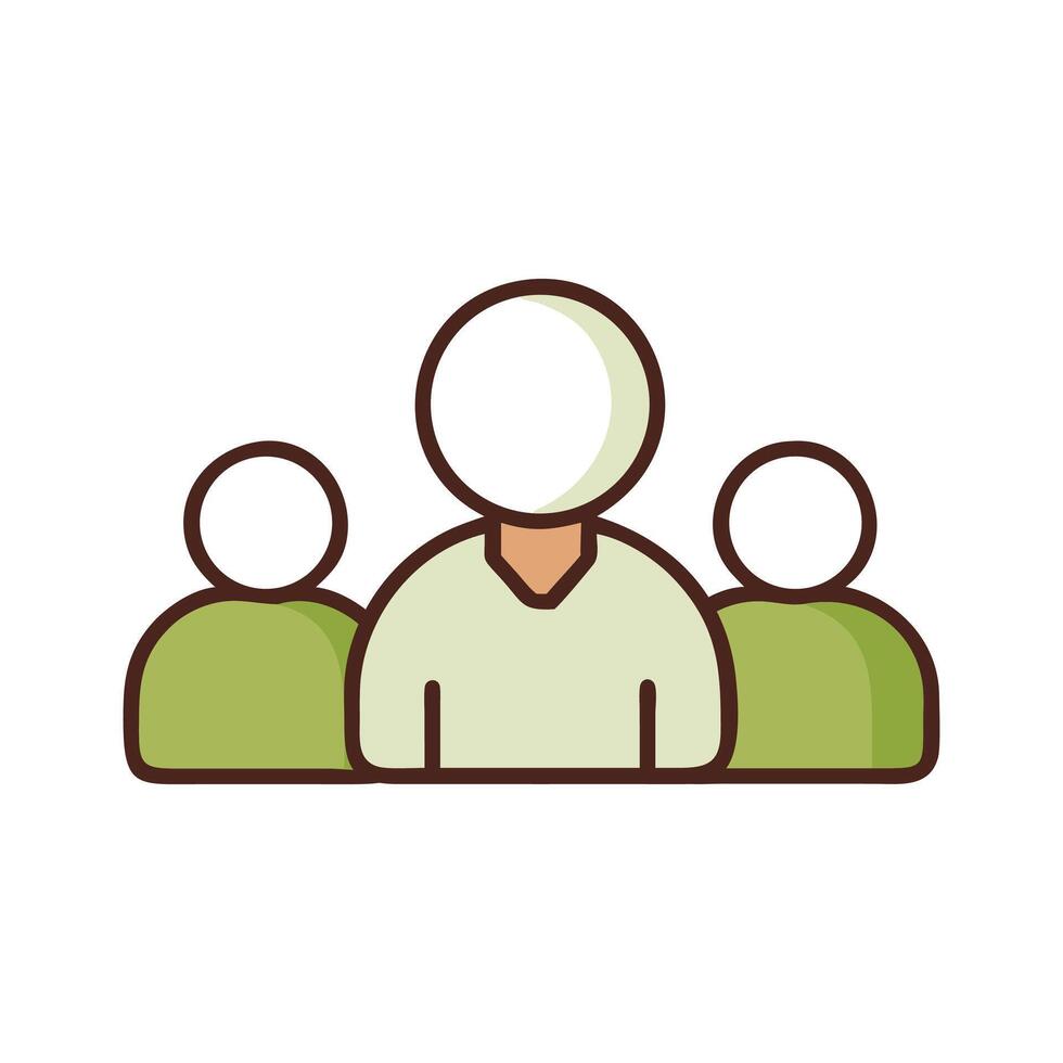 Art of a group of three people with one leader standing in front, symbolizing teamwork, collaboration, and community in a simple style vector