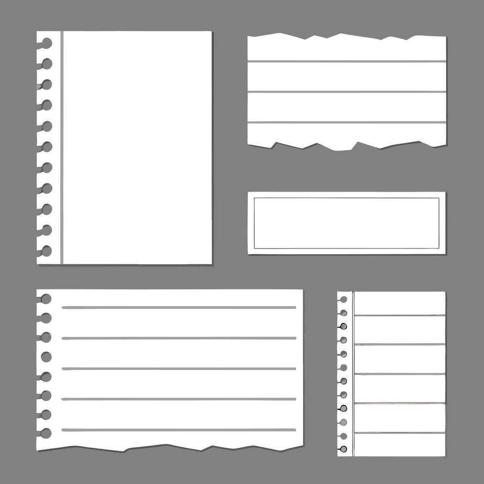 Torn White Paper Sheets Notebook Notepads Gray Background vector