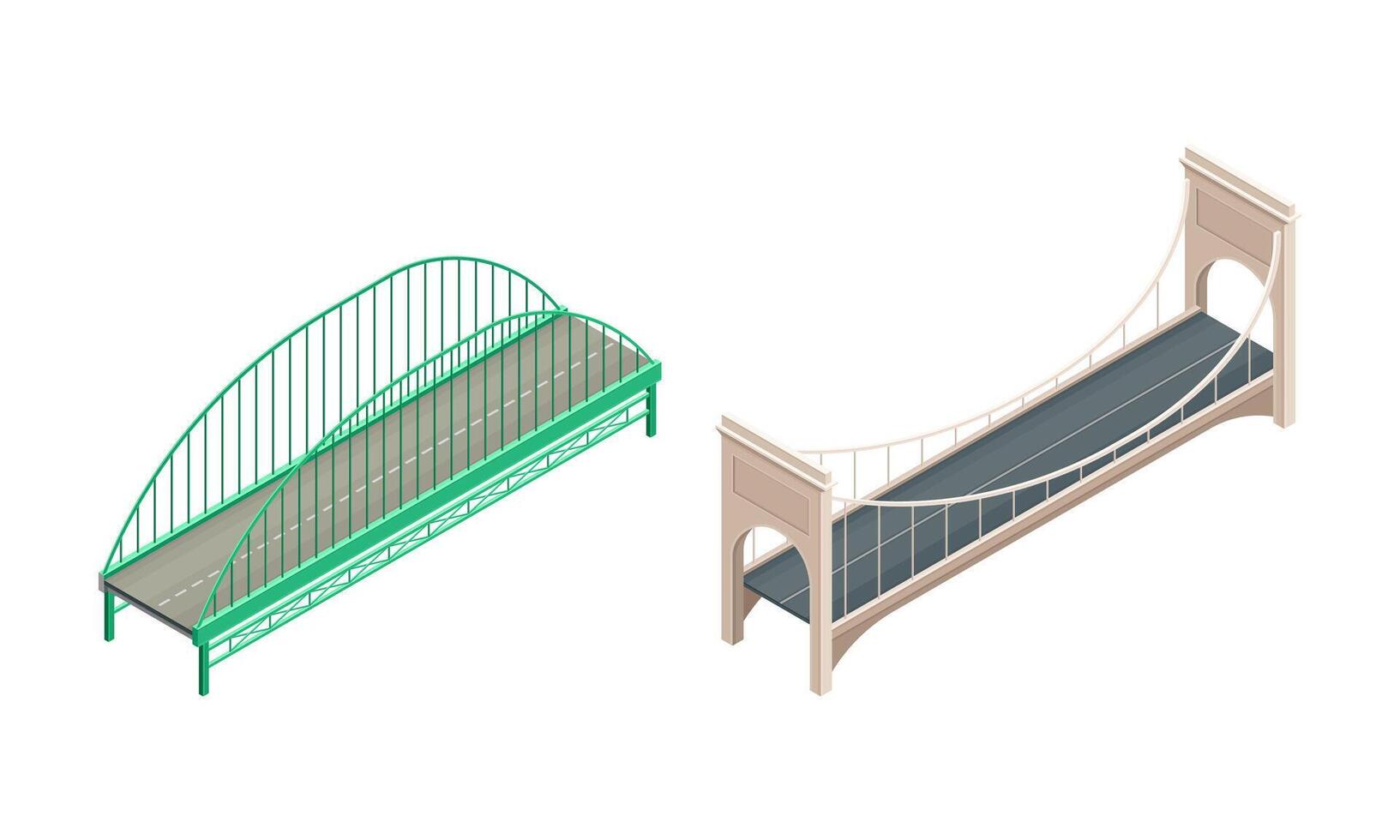 Fixed Bridge with Metal Tie Rod and oated with Asphalt Isometric Set vector