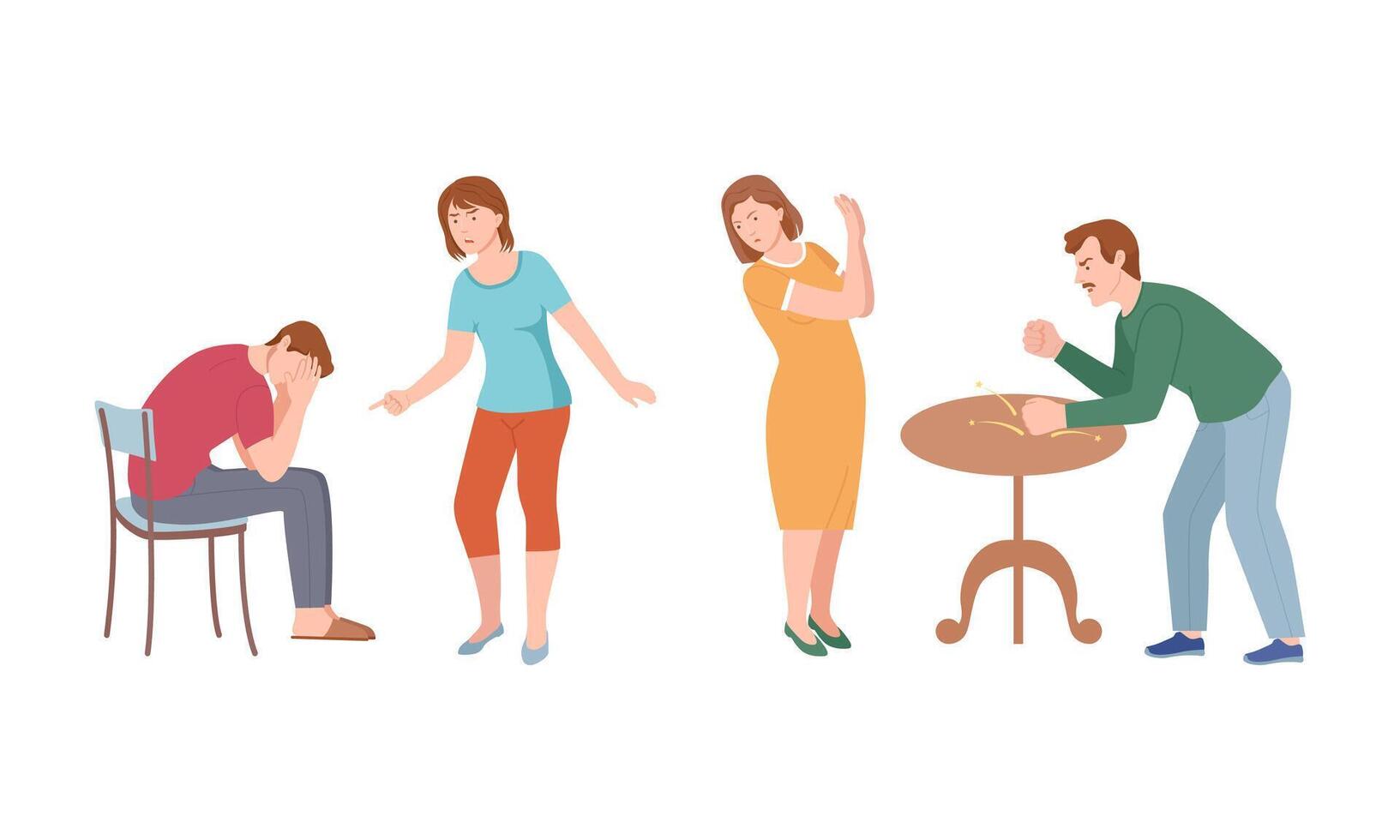 Conflicting Parents Arguing with Each Other Scolding and Shouting at Each Other Illustration Set vector