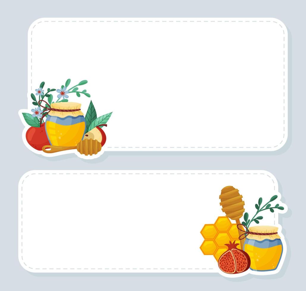 Two blank labels with honey and fruit vector
