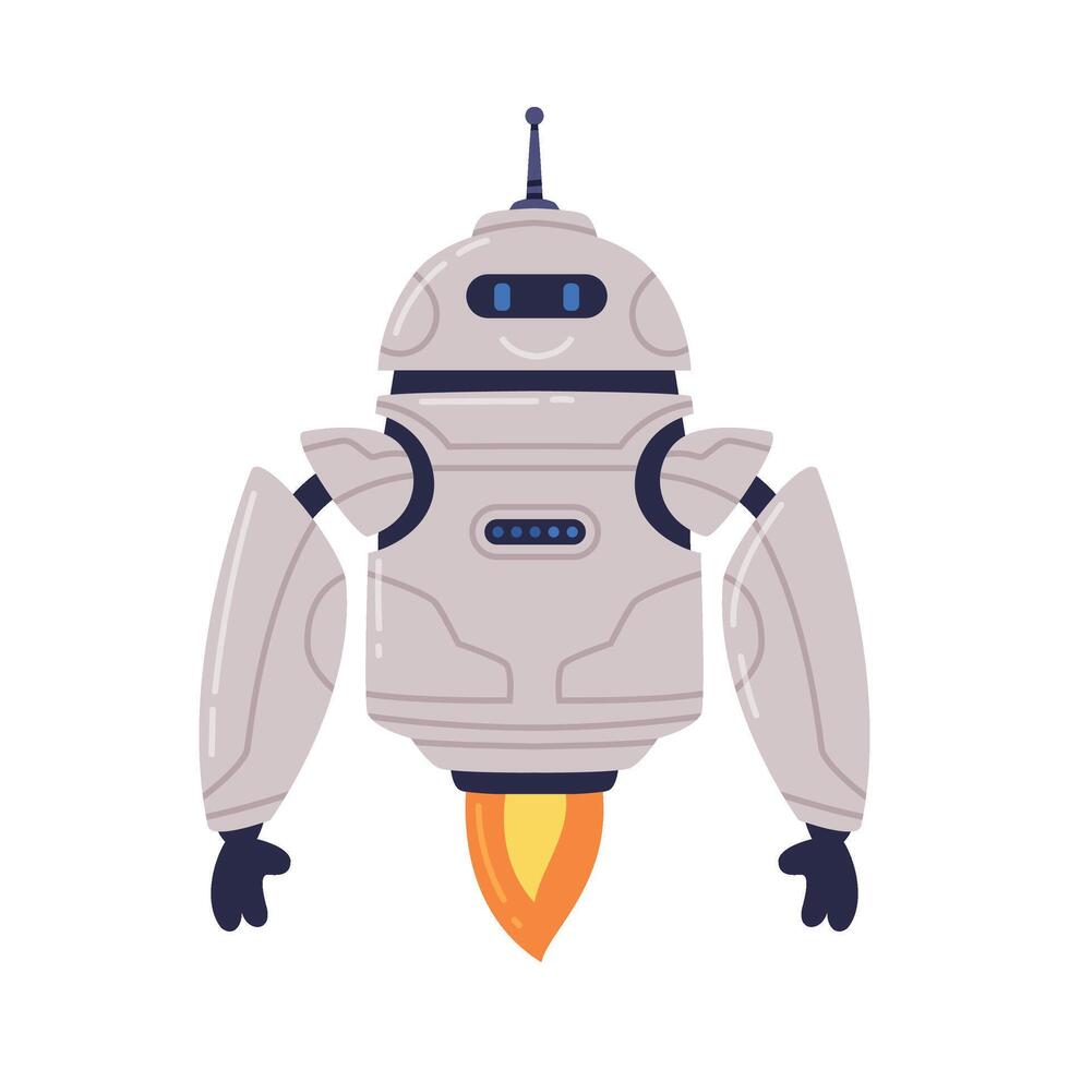 Metal Robot Machine with Limbs and Fire Turbine for Labor Automation Illustration vector