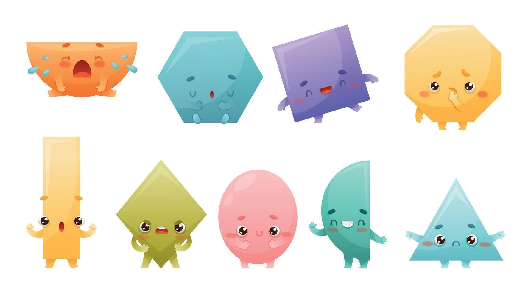 Geometric Shape Character with Different Face Expression and Emotion Set vector