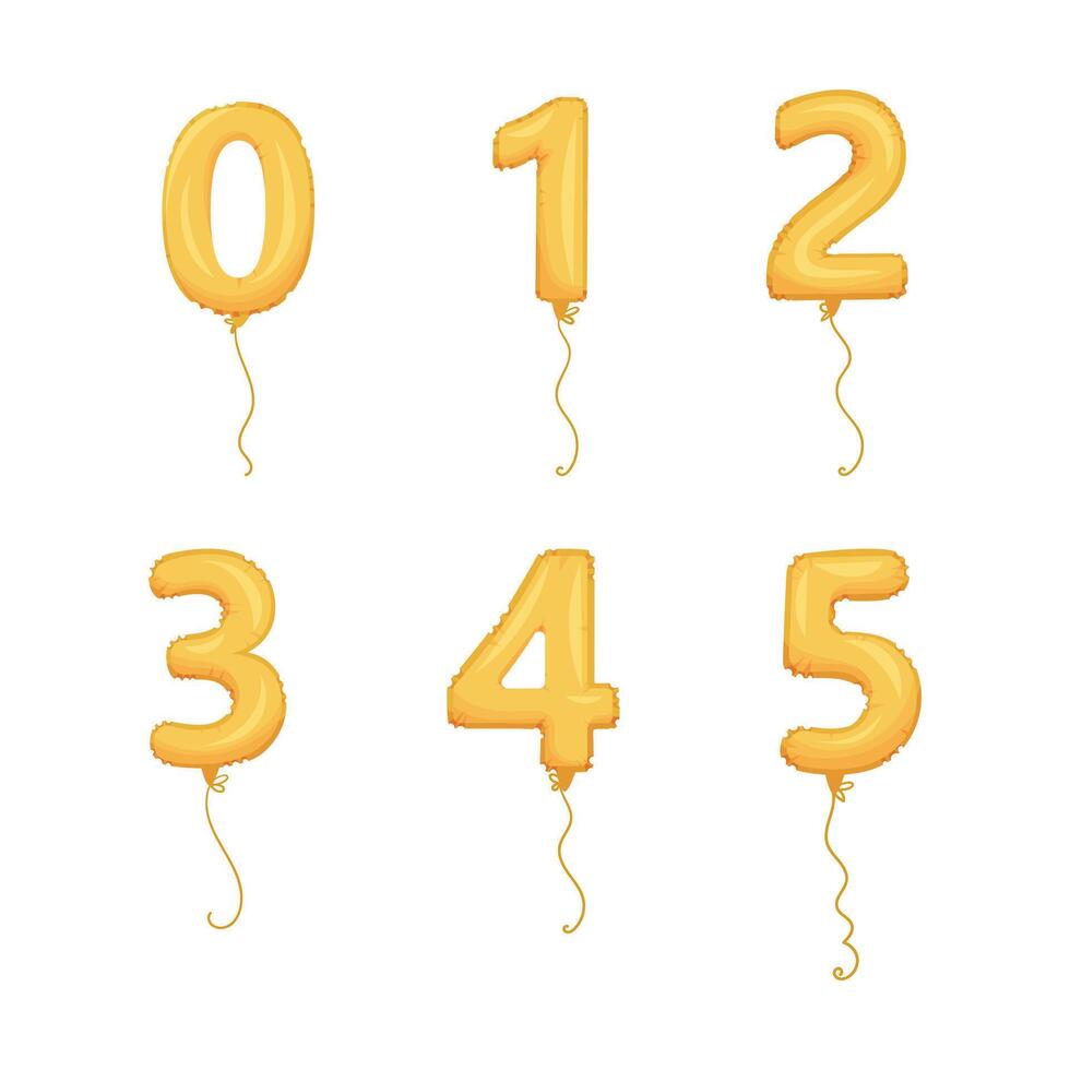 Glossy Golden Number Balloon with Hanging String Set vector