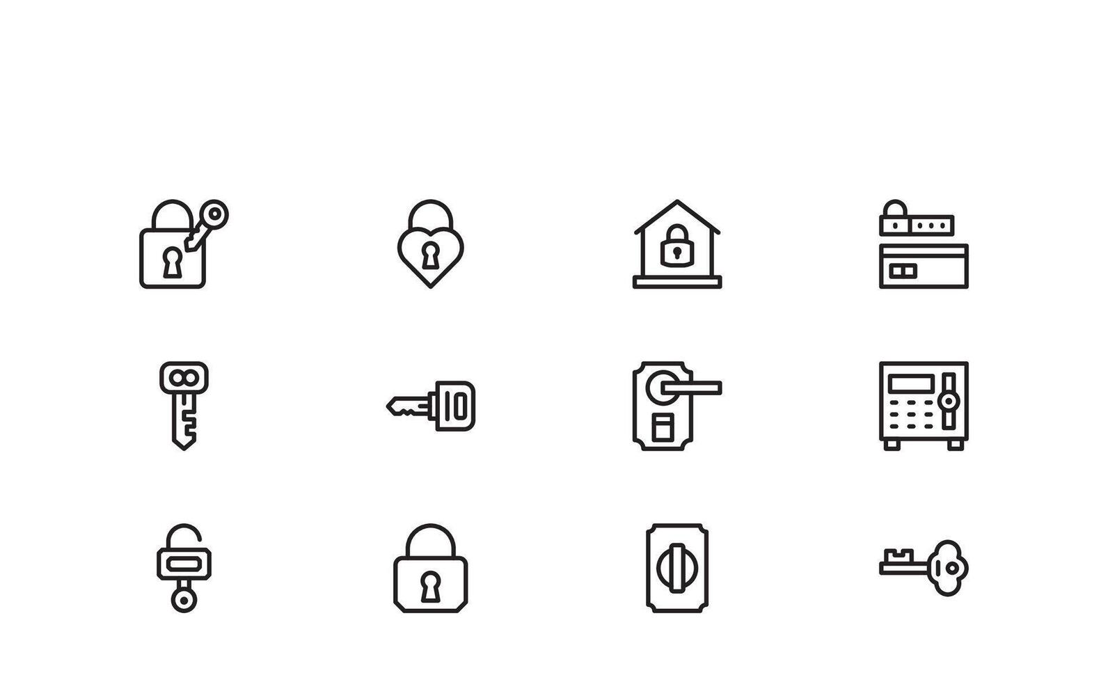 Lock And Security Line Icon Set Modern Outline Linear Style for Privacy, Password Protection, Access Control, Safe Lock, Cybersecurity, and Safety Illustrations vector