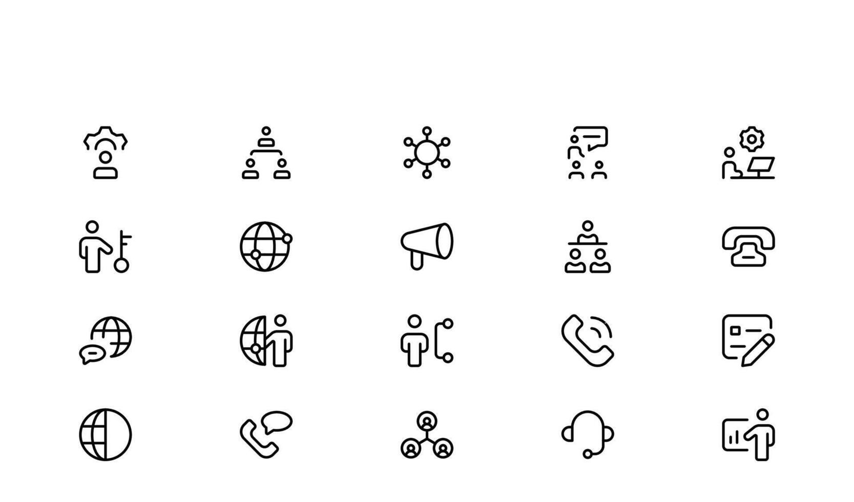 Linear networking icons set in simple outline style, including internet connectivity, data sharing, wireless technology, communication devices, and digital collaboration vector