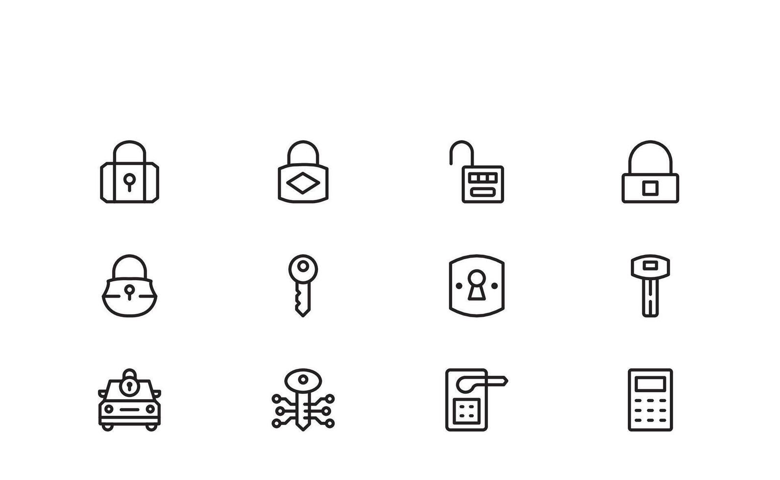 Lock And Security Line Icon Set Minimal Linear Padlock, Privacy, Cybersecurity, Safe Protection, Password, Access Control Symbol CollectionIcon Collection vector