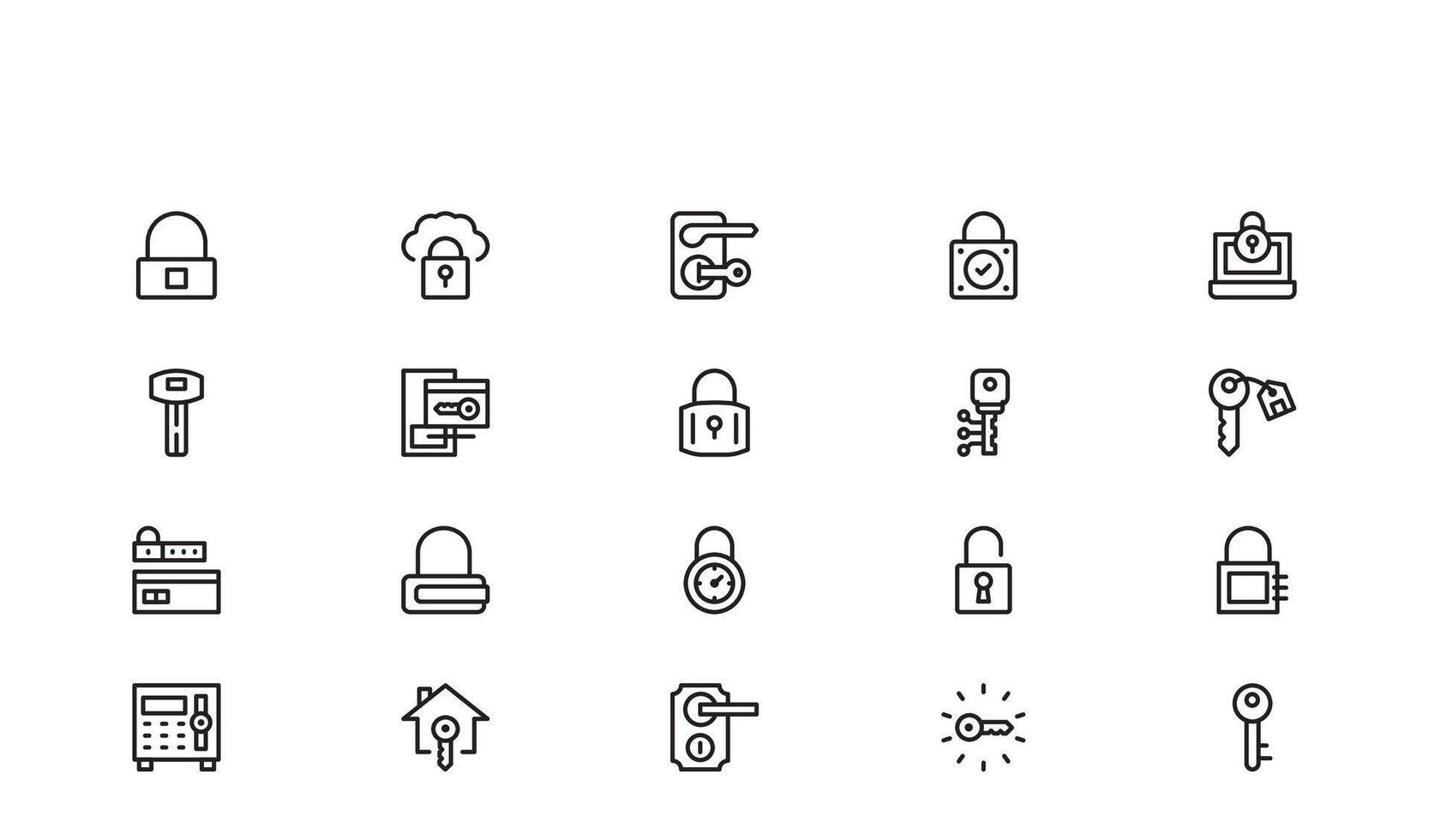 Lock And Security Line Icon Set Minimal Outline Style with Padlock, Privacy, Password, Data Protection, Access Control, Authentication, and Cyber Safety Icon Collection vector