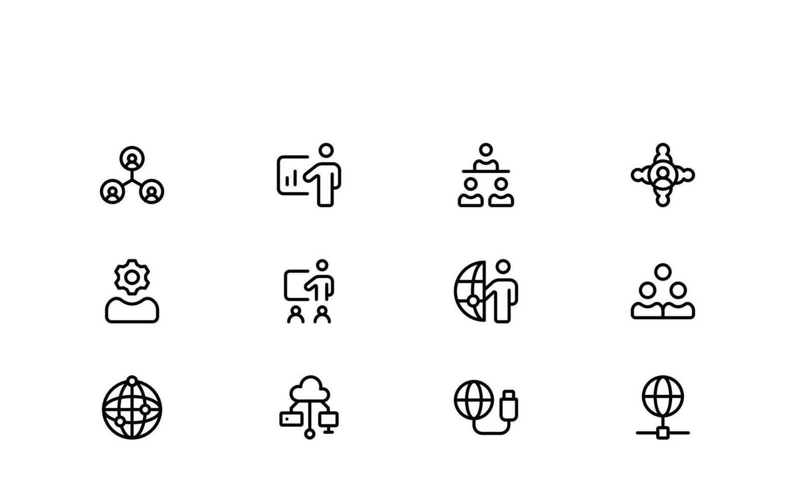 Professional Networking Professional outline networking icons in linear minimal style, covering internet connection, cloud computing, teamwork, wireless devices, vector