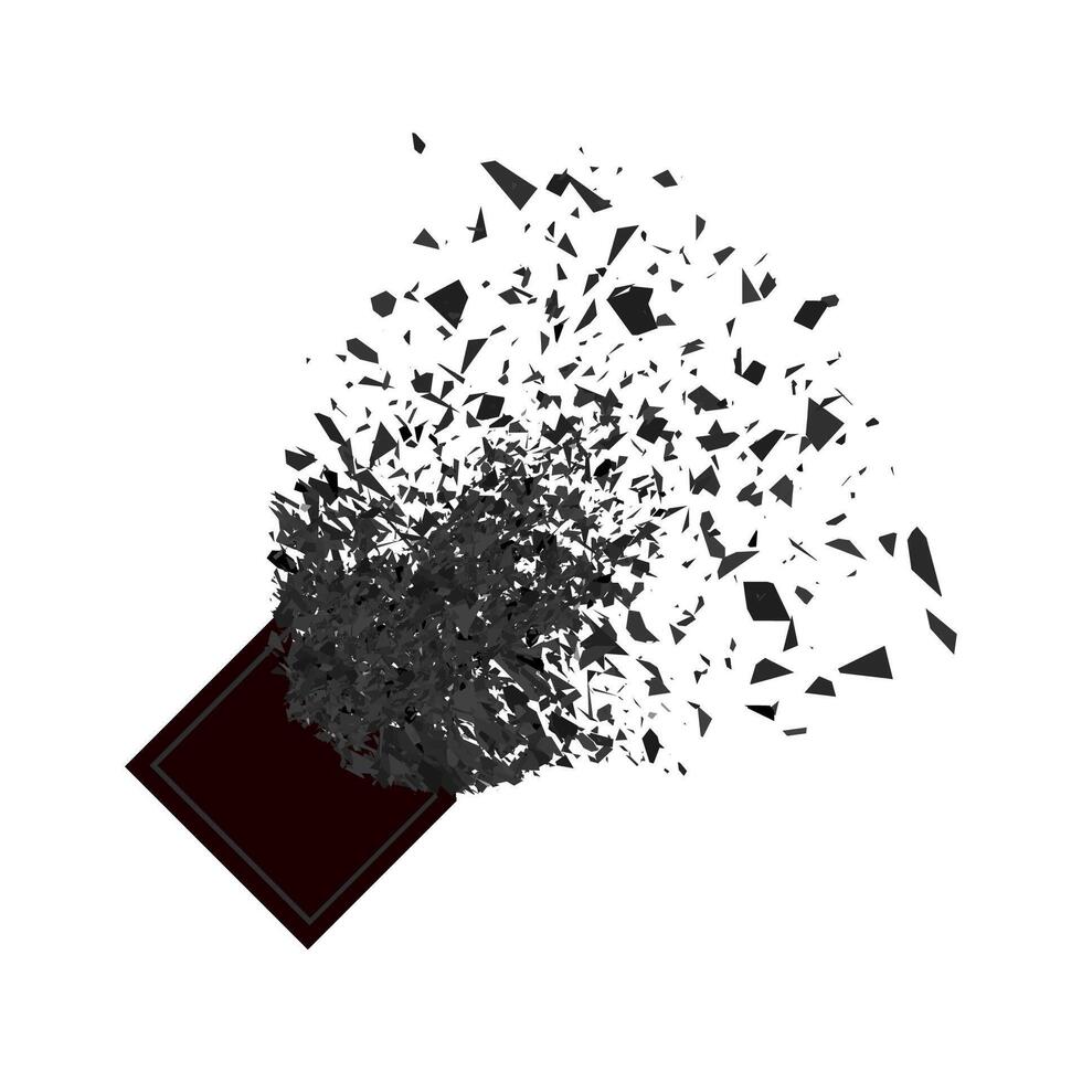 Explosion Cloud of Black Pieces on White Background. Sharp Particles Randomly Fly in the Air. Big Burst. Square Explode vector