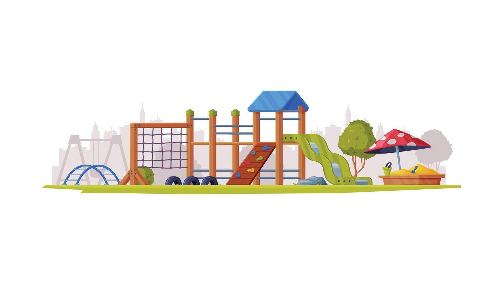 Playground with playground equipment and slides vector