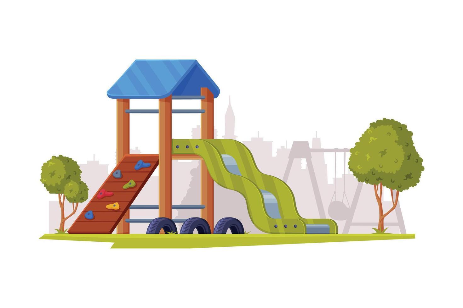 A playground with a slide and a tree vector