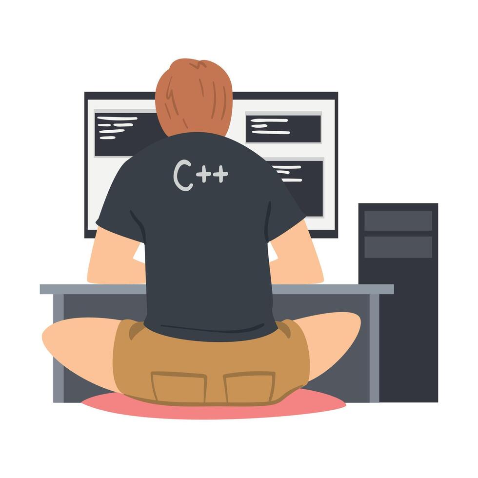 Man Web Developer or Programmer Working In Front of Computer Screen Illustration vector
