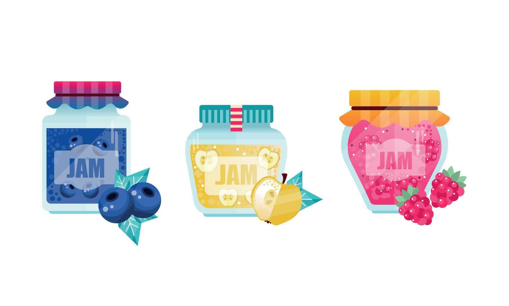 Jam jar with berries and berries, jam and jam, jam and jam, jam and jam, vector