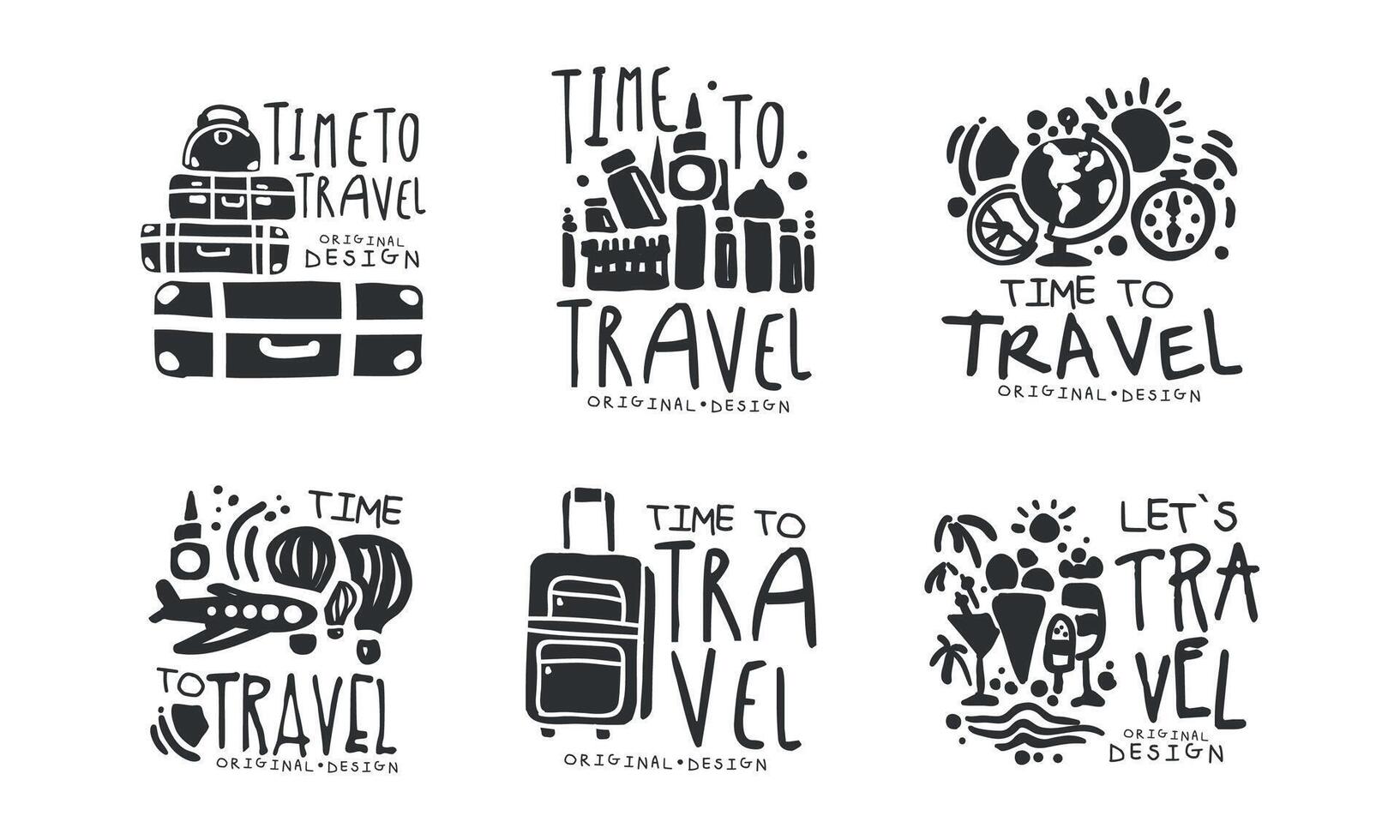 Time to Travel Original Design with Packed Suitcase Set vector