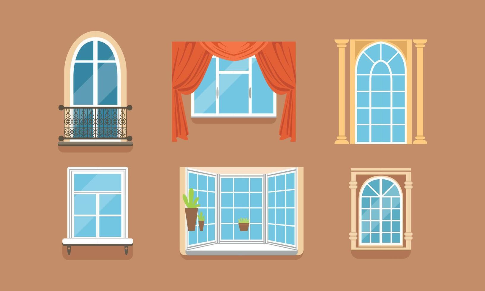 Various types of windows and curtains vector