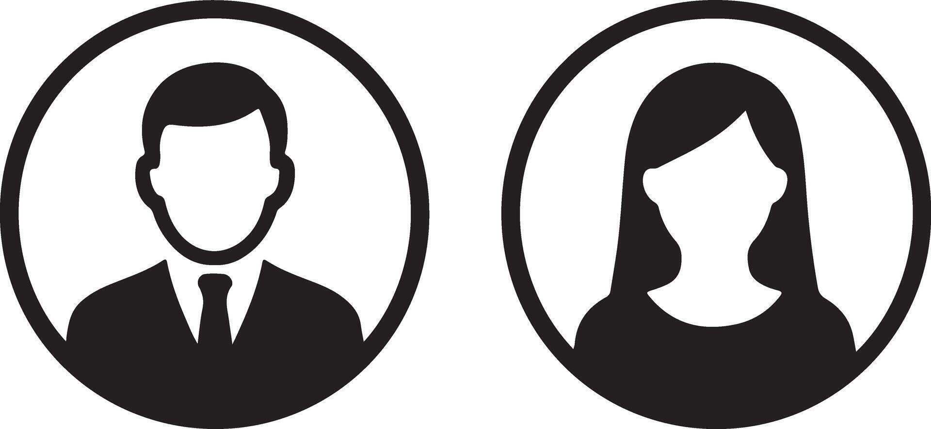 Simple, Elegant Black and White Male and Female Profile Icons for Website or App User Interface Design vector