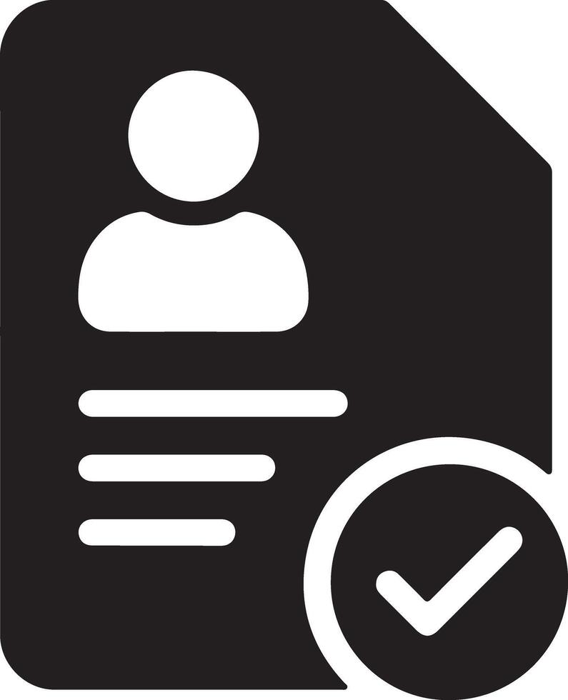 Approved Profile A Simple Black and White Icon Showing Confirmed User Registration, Document, and Profile Information vector