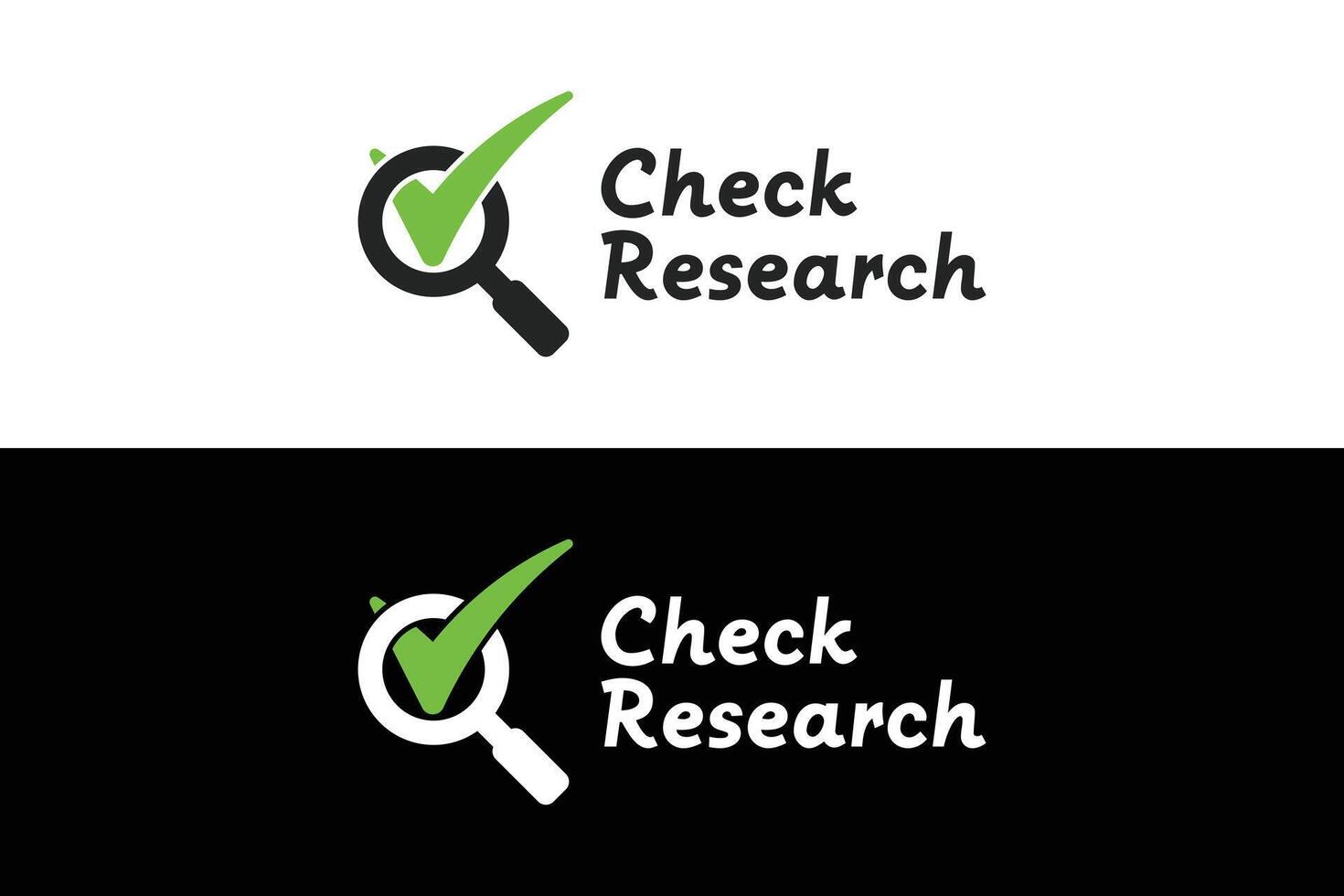 Check research logo with magnifier and check mark, symbolizing science, accuracy, verification, and reliable data. vector