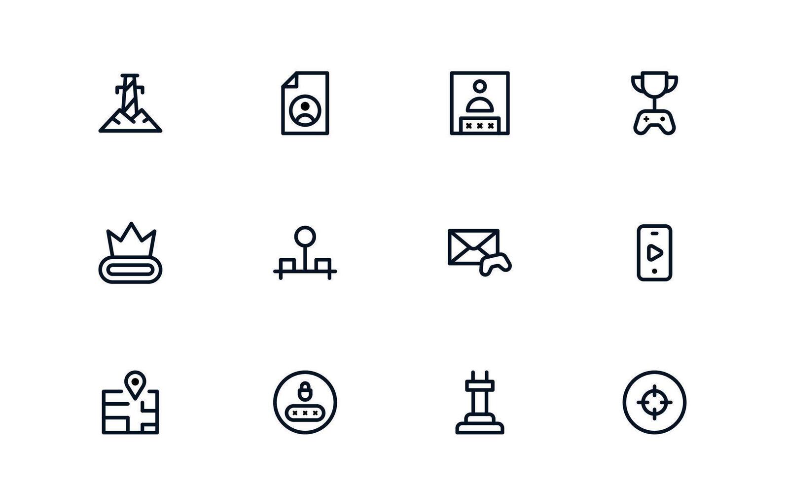 Digital Gaming Icons. Flat Linear Outline Minimal Set with Console, Joystick, Controller, Headset, Keyboard, Esports. Perfect for Apps, Websites, and Branding. vector
