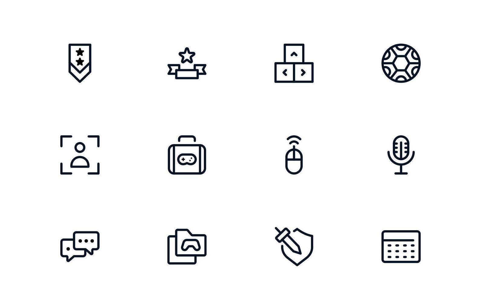 PC and Console Gaming Icons. Flat Linear Outline Minimal Collection Featuring Controller, Joystick, Headset, Keyboard, Esports. Clean Pack for Apps and Web. vector