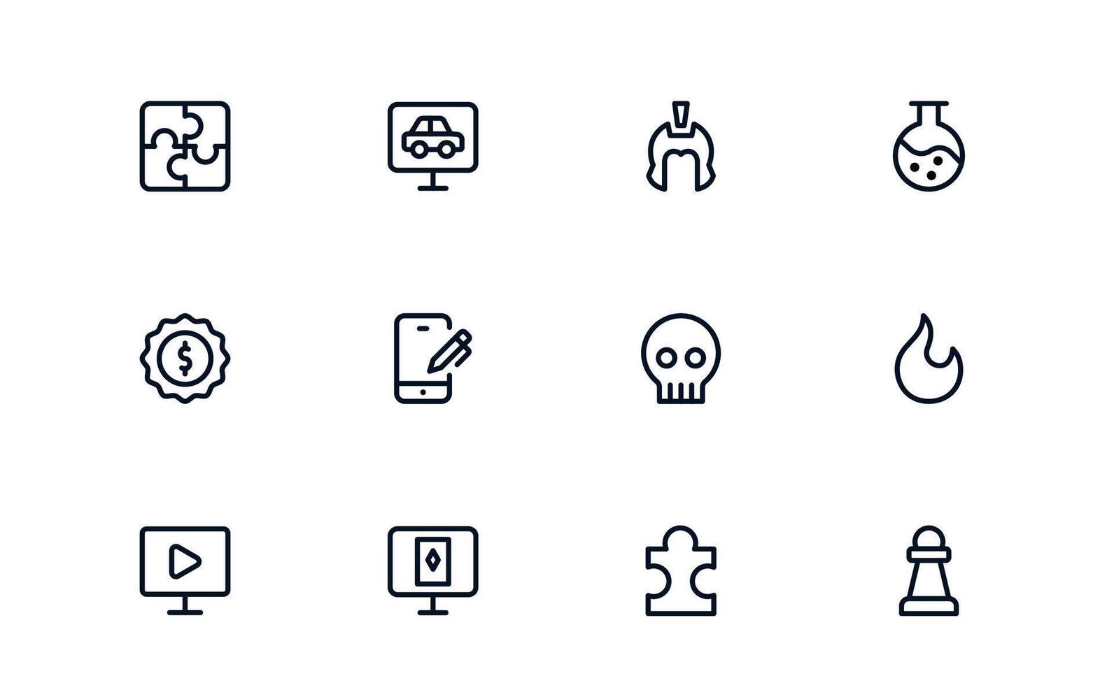 Gaming Icon Bundle. Flat Linear Outline Collection of Console, Joystick, Controller, Headset, Keyboard, Esports. Clean Minimal Symbols for UI and Infographic Projects vector