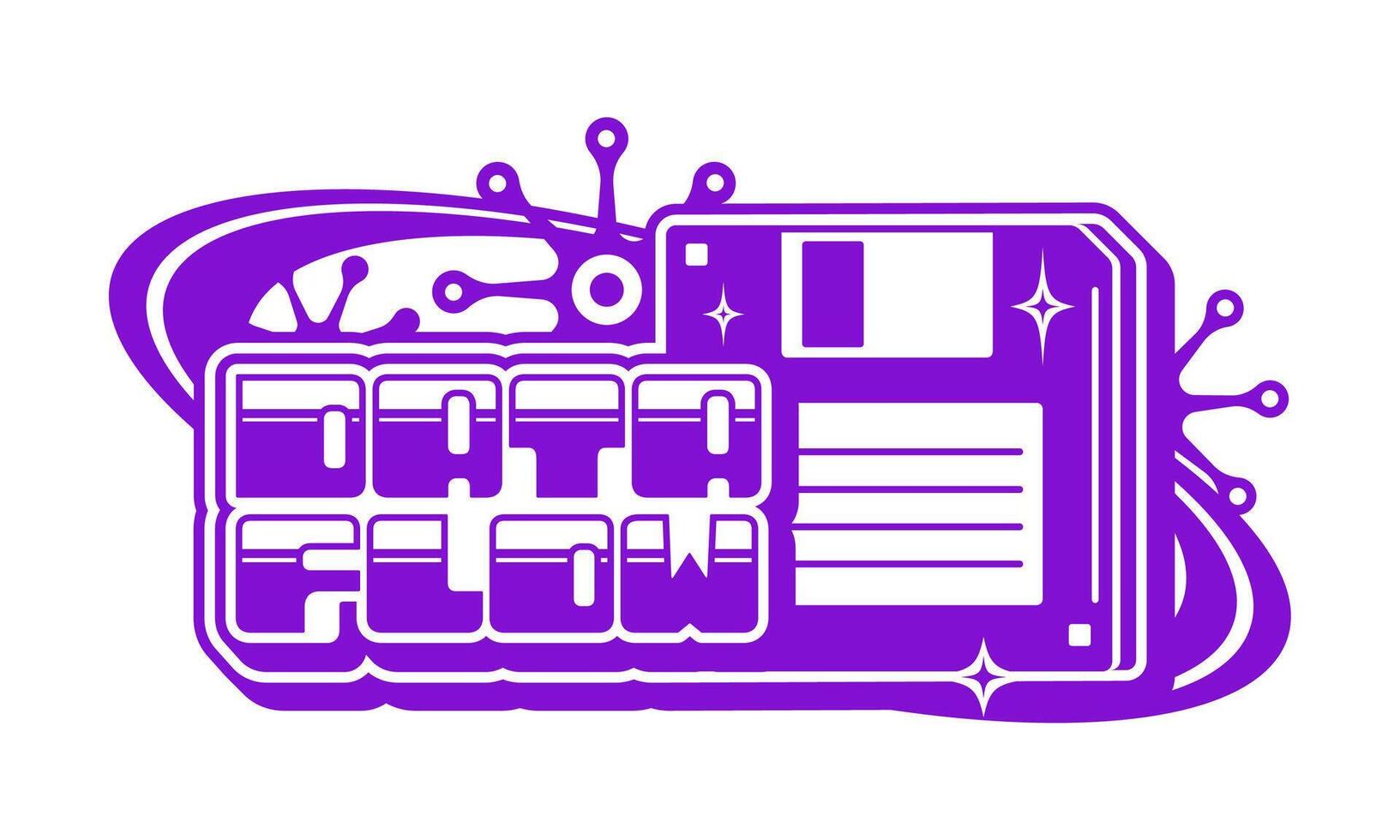 Computer data flow and technology retro Y2K icon vector