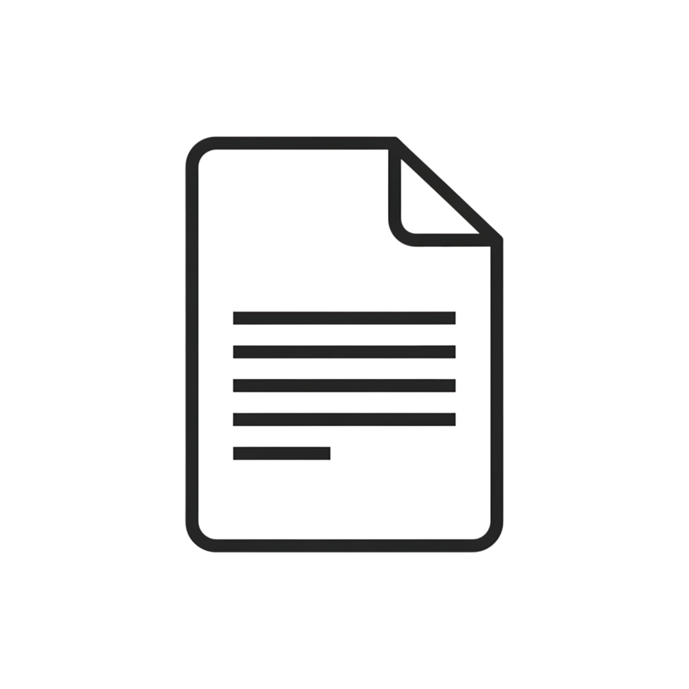 un' semplice nero e bianca icona che rappresentano un' documento o carta con Linee di testo isolato su trasparente sfondo png