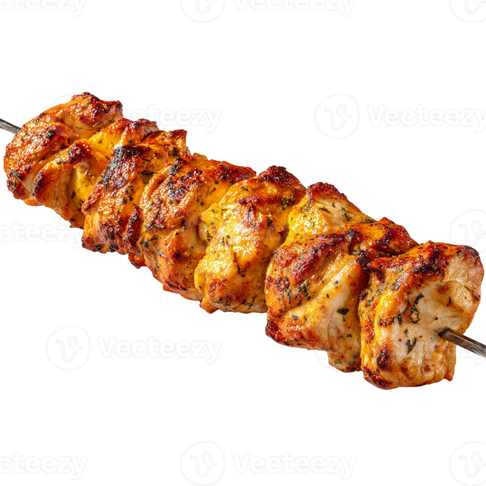 Delicious grilled chicken kebab with herbs, perfectly seasoned on transparent background png
