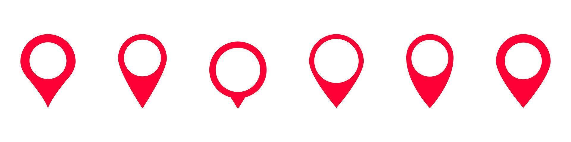 Variety of red location markers in different styles and shapes for navigation and mapping vector