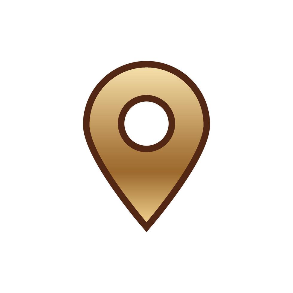 Simple gold map marker icon with brown outline and gradient fill design vector