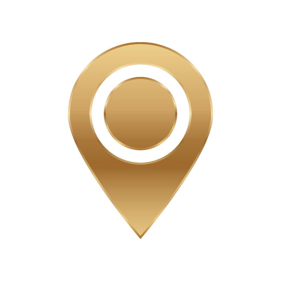 Golden map pin icon with white center for navigation and location vector