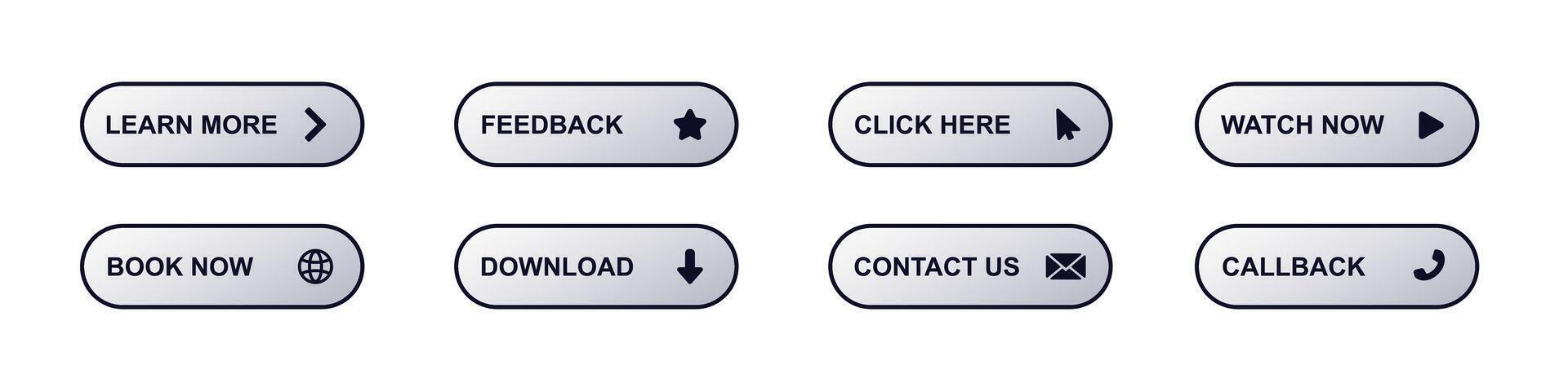 Collection of interactive buttons with popular action icons for various online functions vector