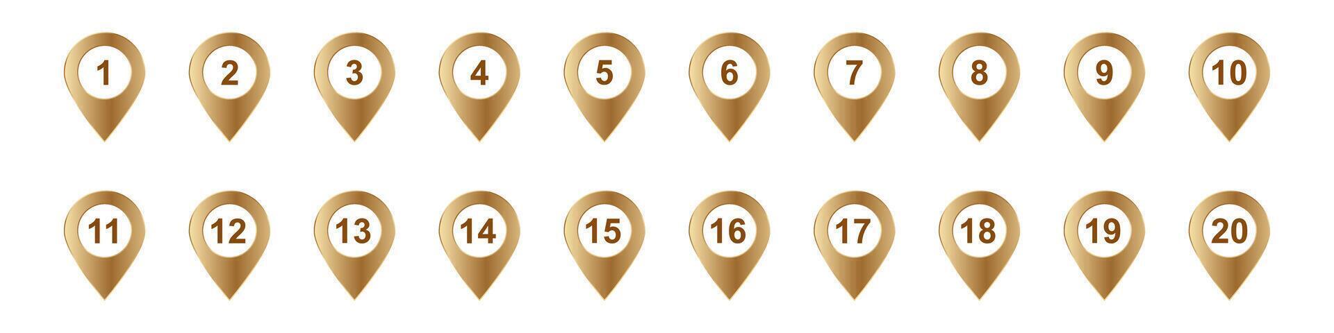 Sequential numbered location markers in gold teardrop shape for easy identification vector