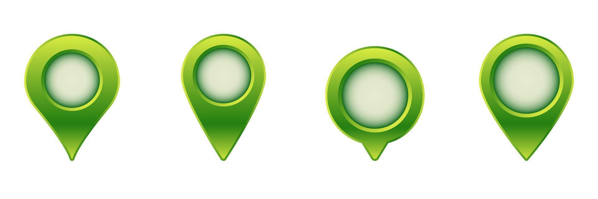 Green map markers collection in different shapes for navigation and location indication vector