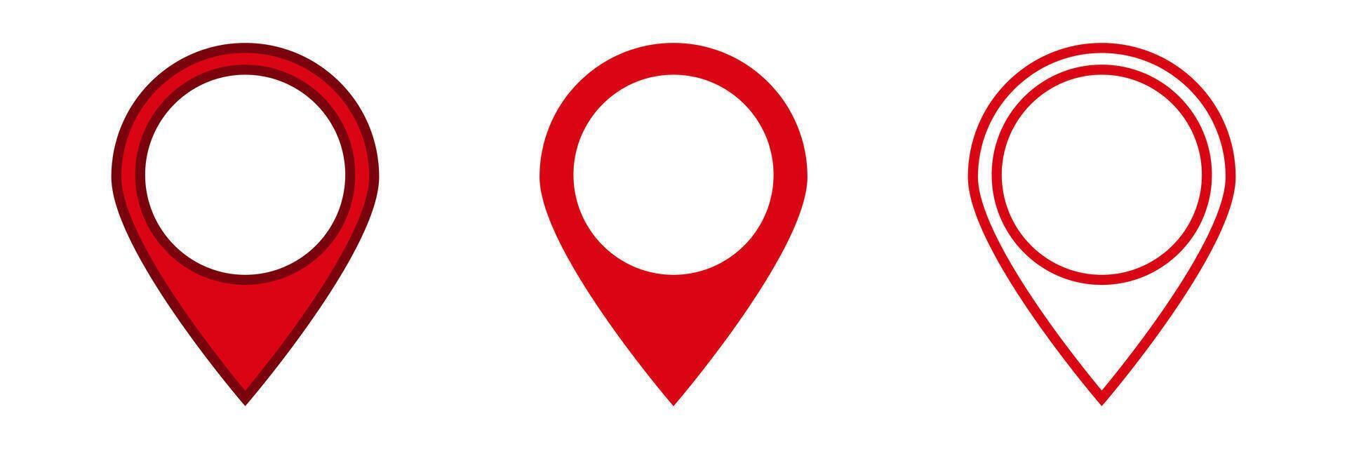 Bright red map pointers showing location symbols in various graphic styles icon set vector