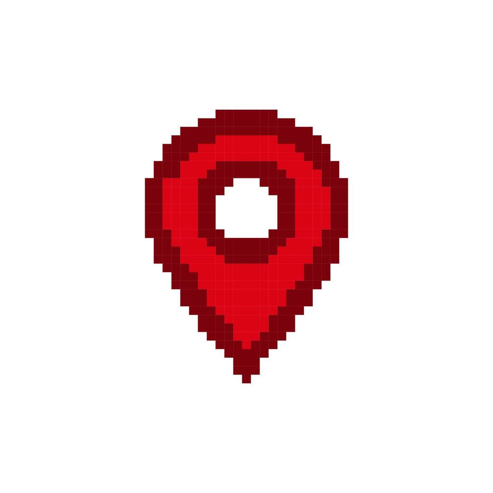 Pixel art red map pin icon for digital navigation and location-based services vector