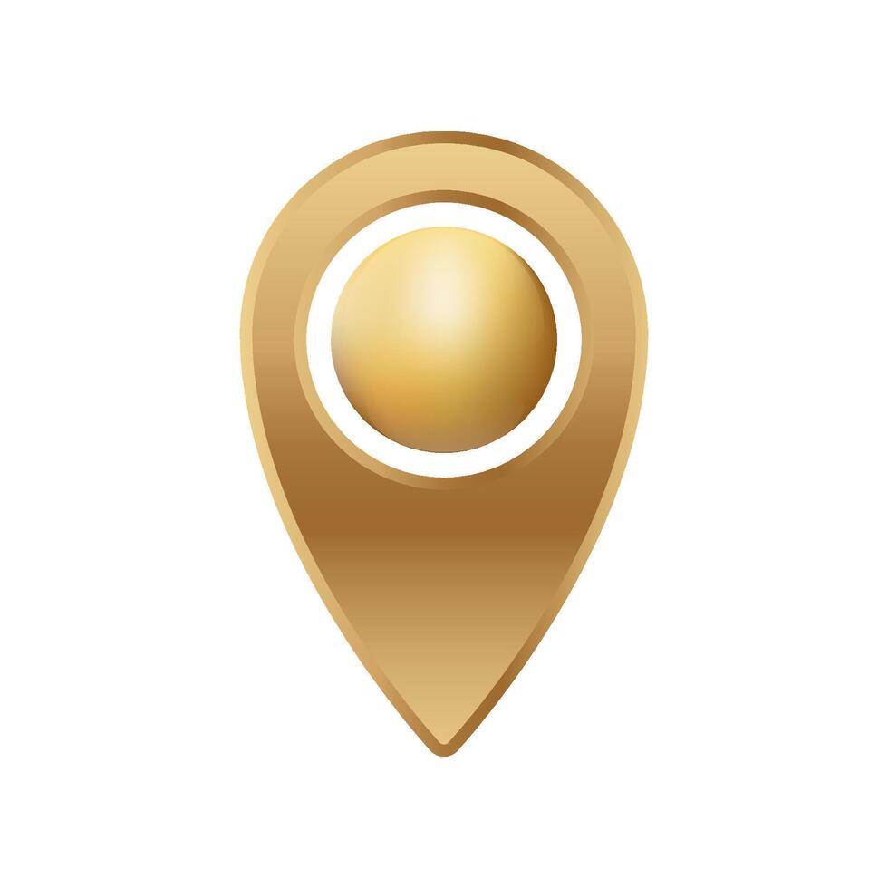Golden location pin icon with shiny sphere in center for map and navigation symbols vector