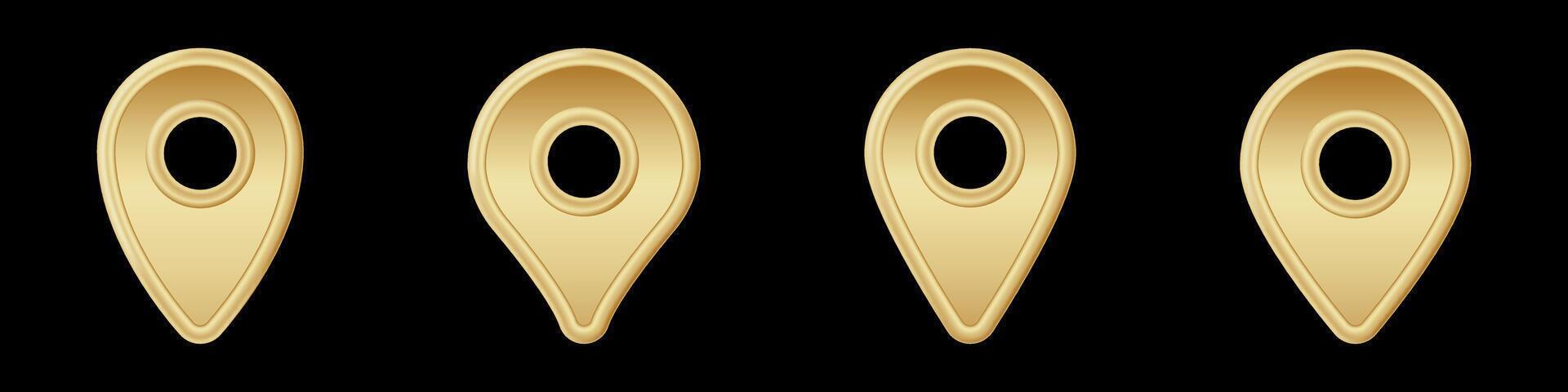 Four identical gold map pin icons in a row displaying simple rounded design vector