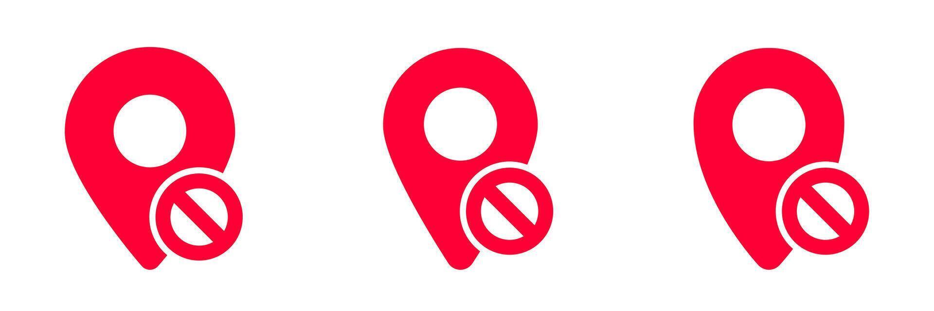 Red map pin icons with stop symbol for no entry location indication or restricted areas vector
