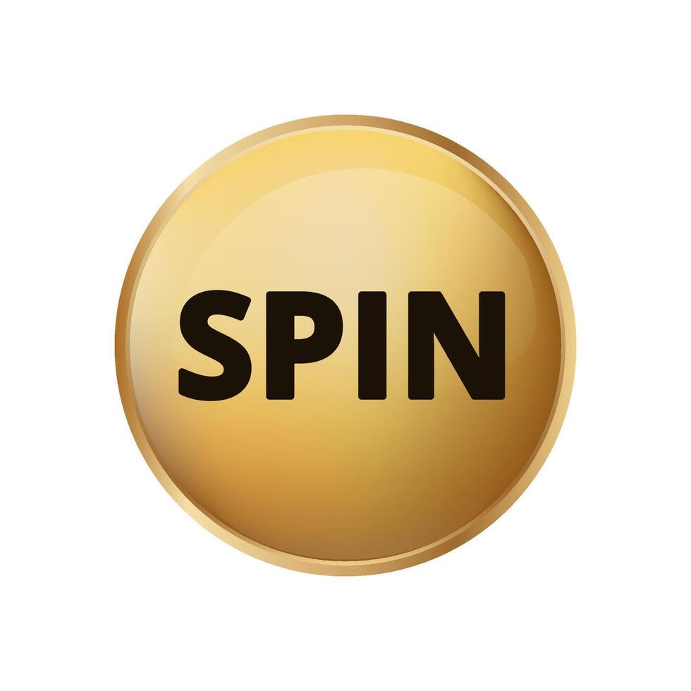Glossy golden button with spin text in bold black letters on smooth surface vector