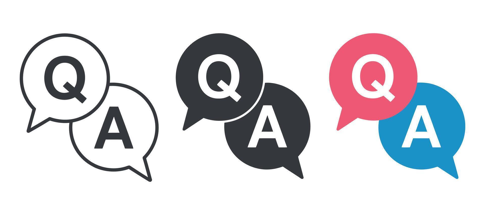 Question and Answer Speech Bubbles Icon Set in Various Styles for Communication and Information Design vector