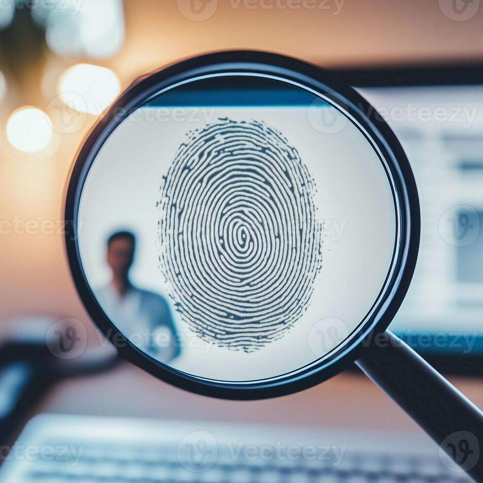 Magnified view of a fingerprint on a computer screen during a security analysis session photo