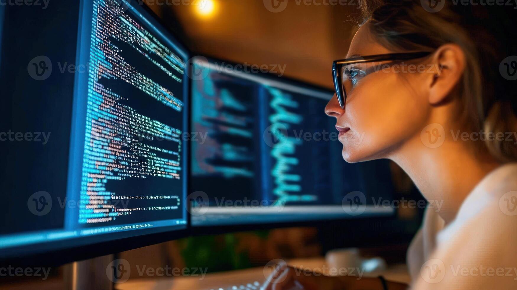 Focused coder at night photo