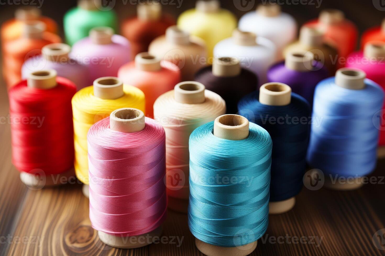 Colorful cotton threads on tailor textile fabric background with various colors and patterns photo