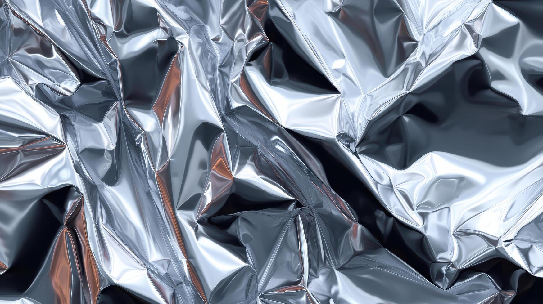 Metallic foil crumpled texture glossy surface reflective abstract pattern silver shine modern minimal mood photo