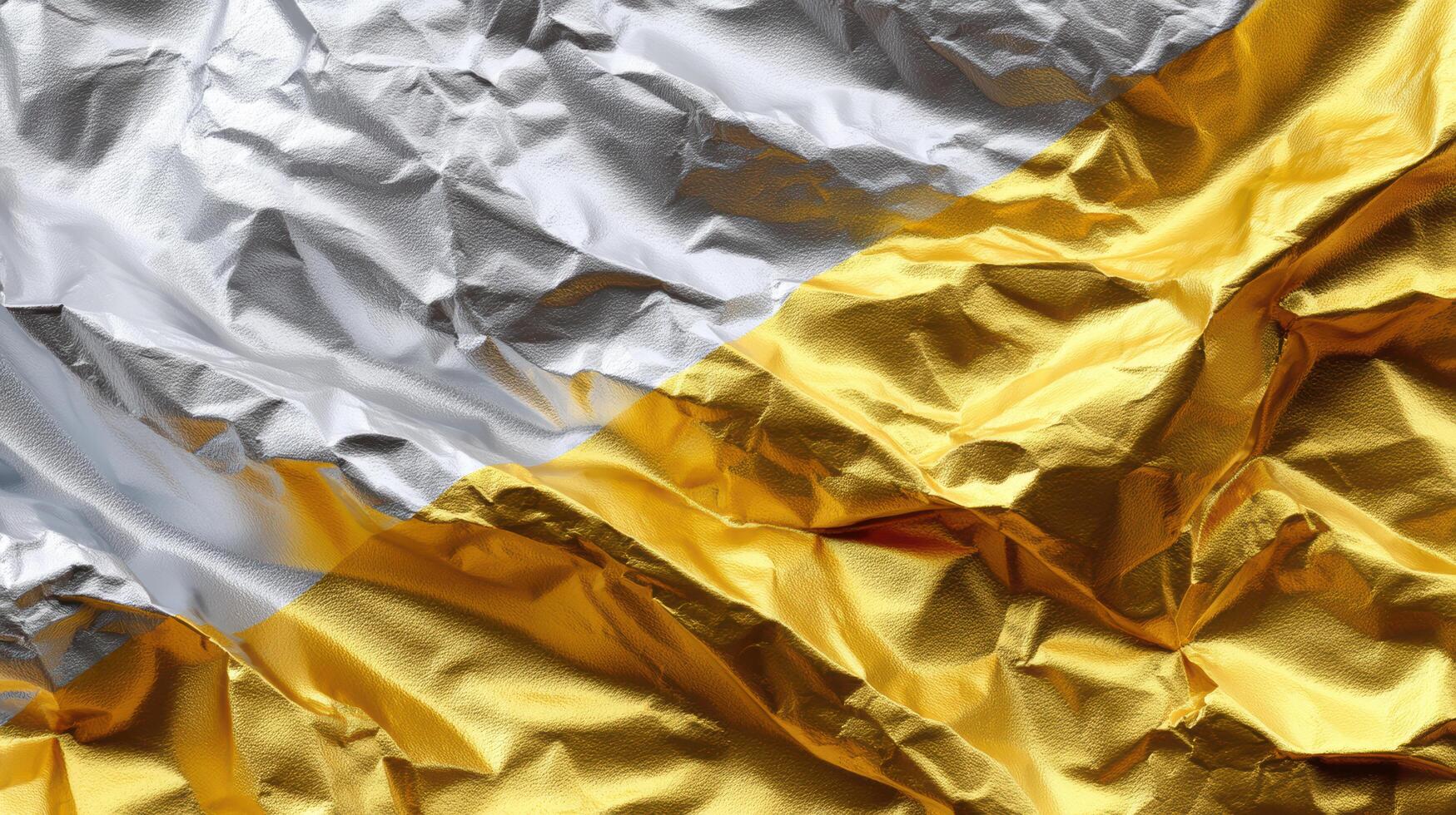 Metallic foil crumpled texture silver gold reflective surface abstract background shiny wrinkled seamless pattern with energy photo